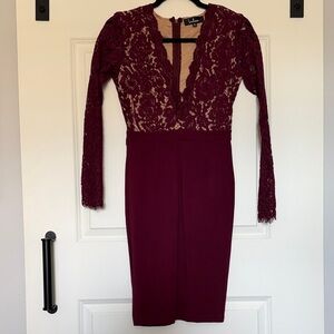 Lulu's Burgundy Lace Long Sleeve Dress